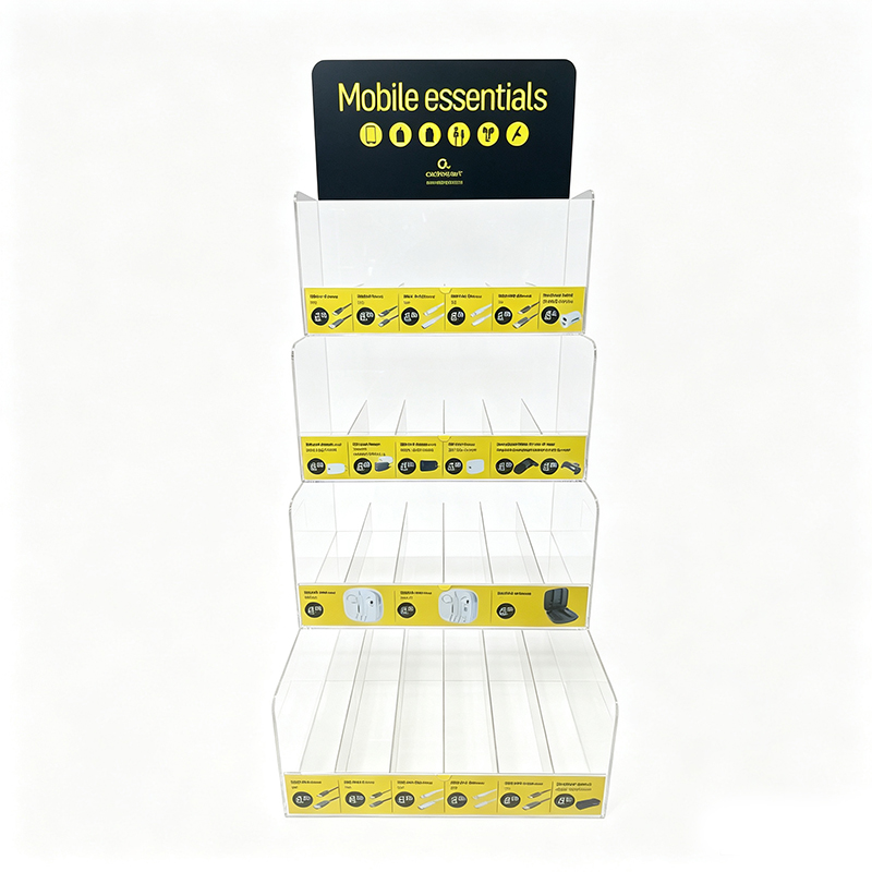 Counter top acrylic display stand with dividers for electronic products